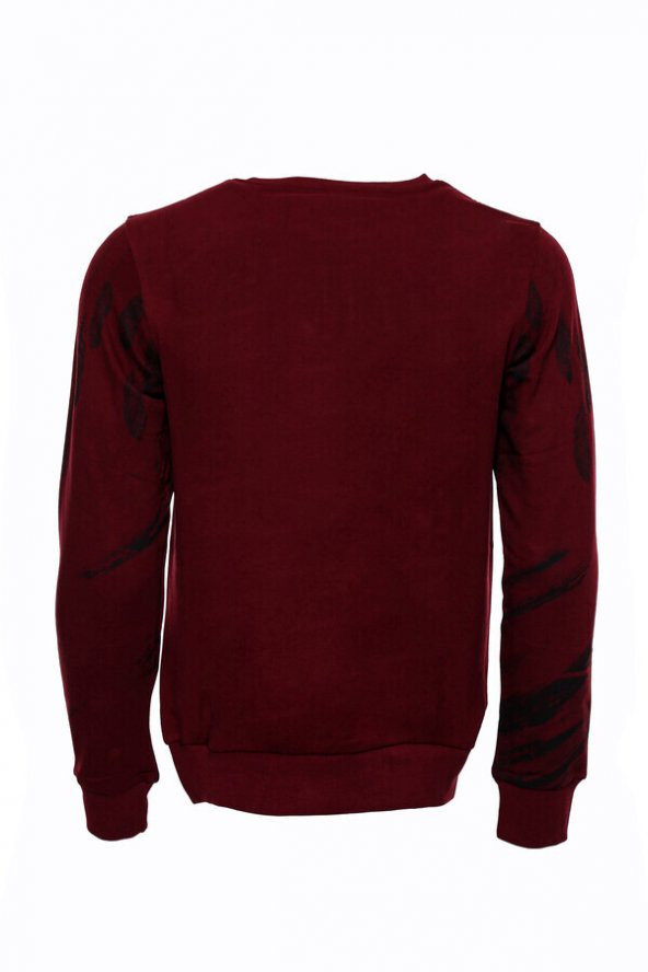 Bordo Taşlı Baskılı Bsiklet Yaka Sweatshirt - 3