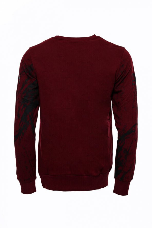 Bordo Taşlı Baskılı Sweatshirt - 3