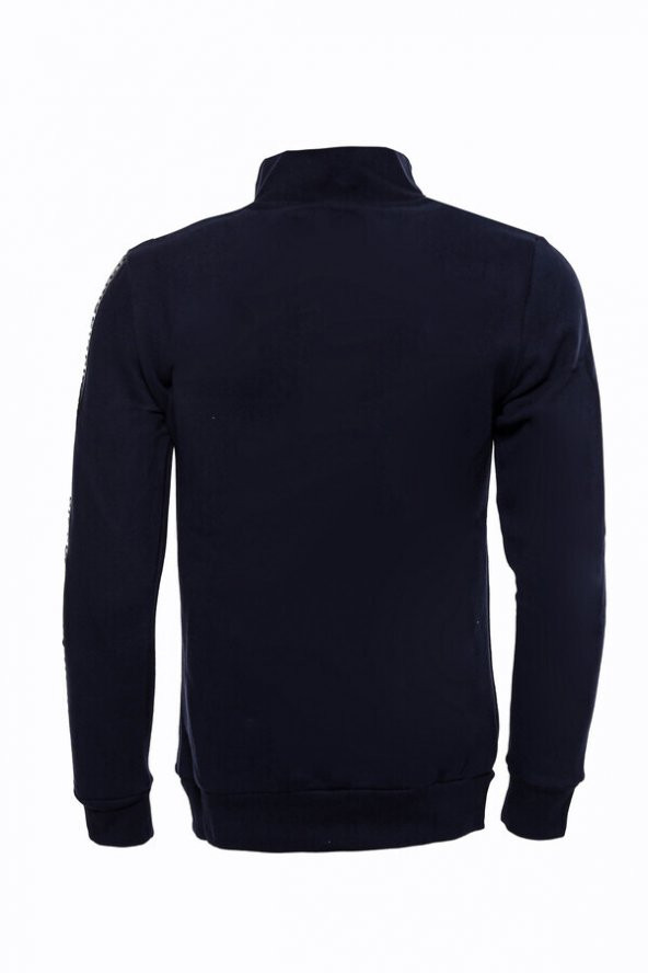 Lacivert Fermuarlı Baskılı Sweatshirt - 4