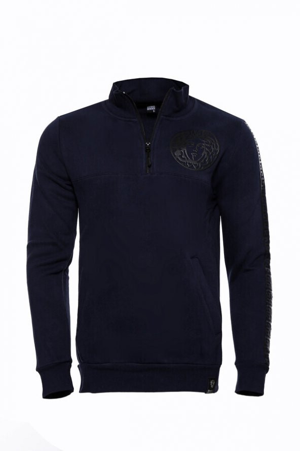 Lacivert Fermuarlı Baskılı Sweatshirt - 6