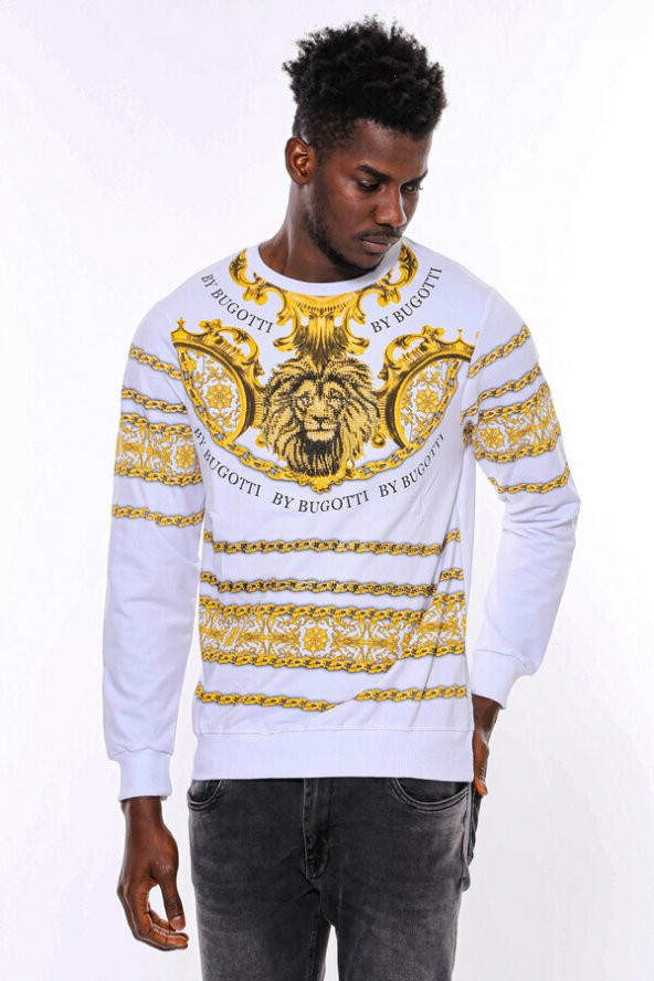 Beyaz Baskılı Taşlı Sweatshirt - 2