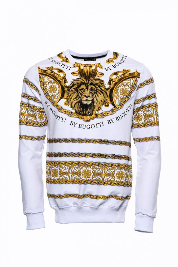 Beyaz Baskılı Taşlı Sweatshirt - 4