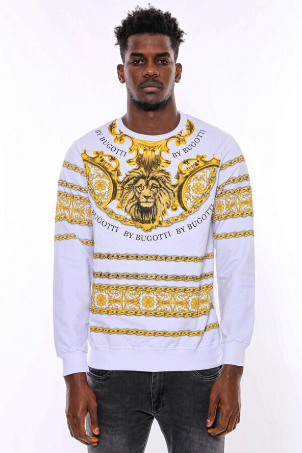 Beyaz Baskılı Taşlı Sweatshirt - 5