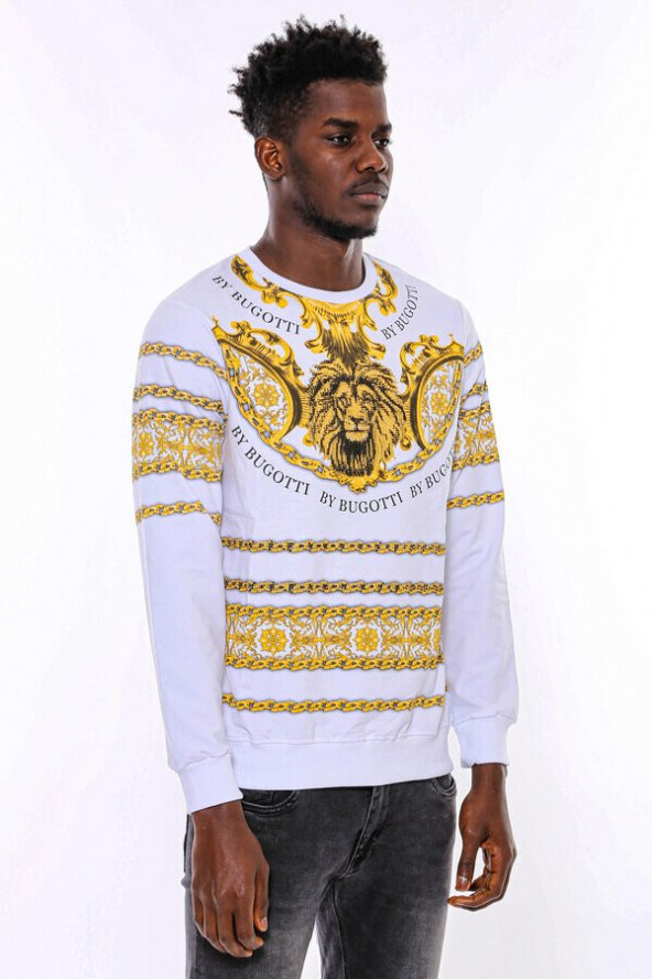 Beyaz Baskılı Taşlı Sweatshirt - 7