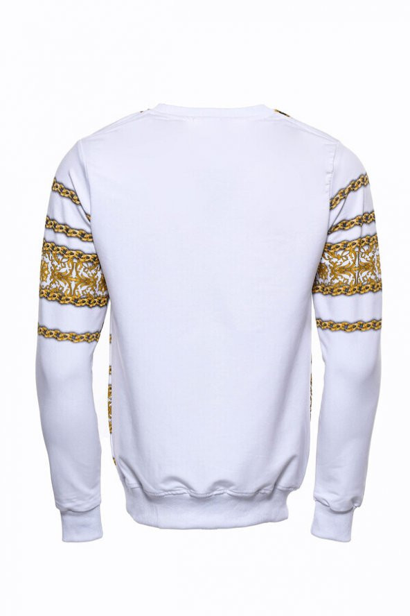 Beyaz Baskılı Taşlı Sweatshirt - 8