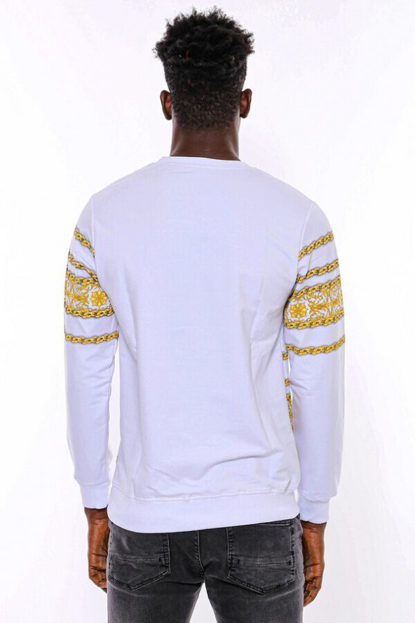 Beyaz Baskılı Taşlı Sweatshirt - 9
