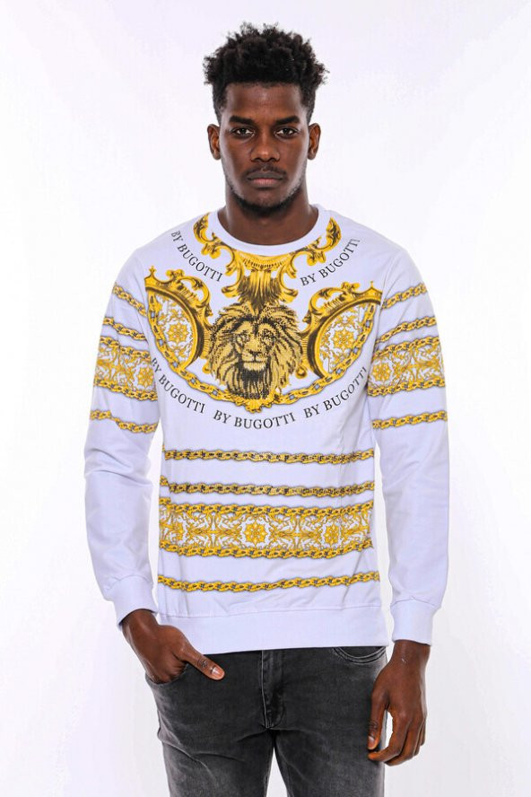 Beyaz Baskılı Taşlı Sweatshirt - 10