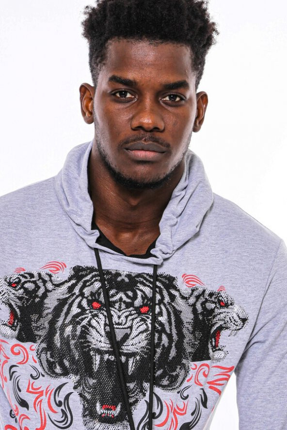 Gri Taşlı Baskılı Kapşonşlu Sweatshirt - 2
