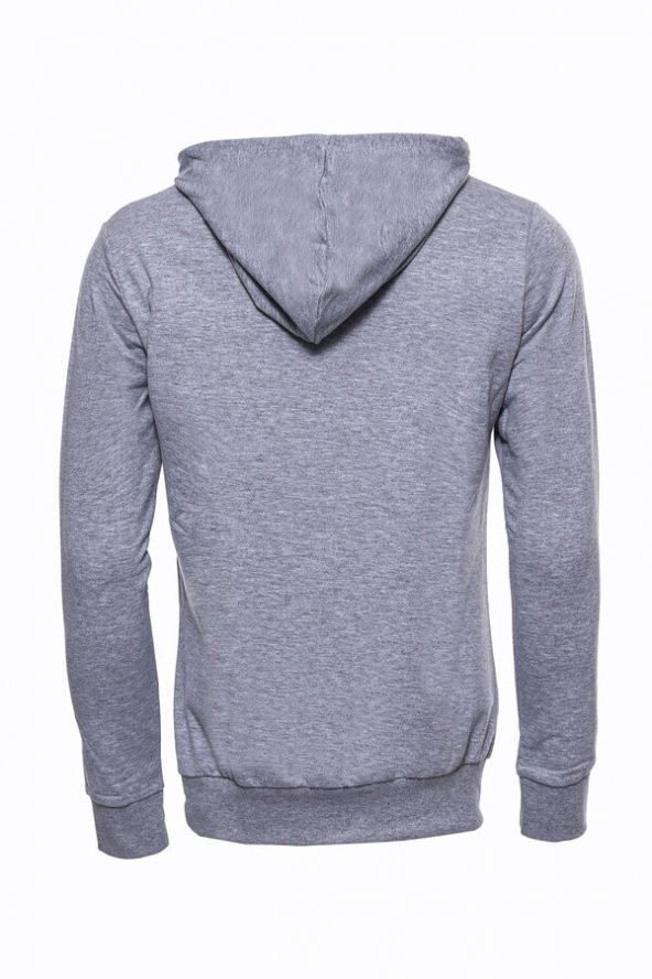 Gri Taşlı Baskılı Kapşonşlu Sweatshirt - 5