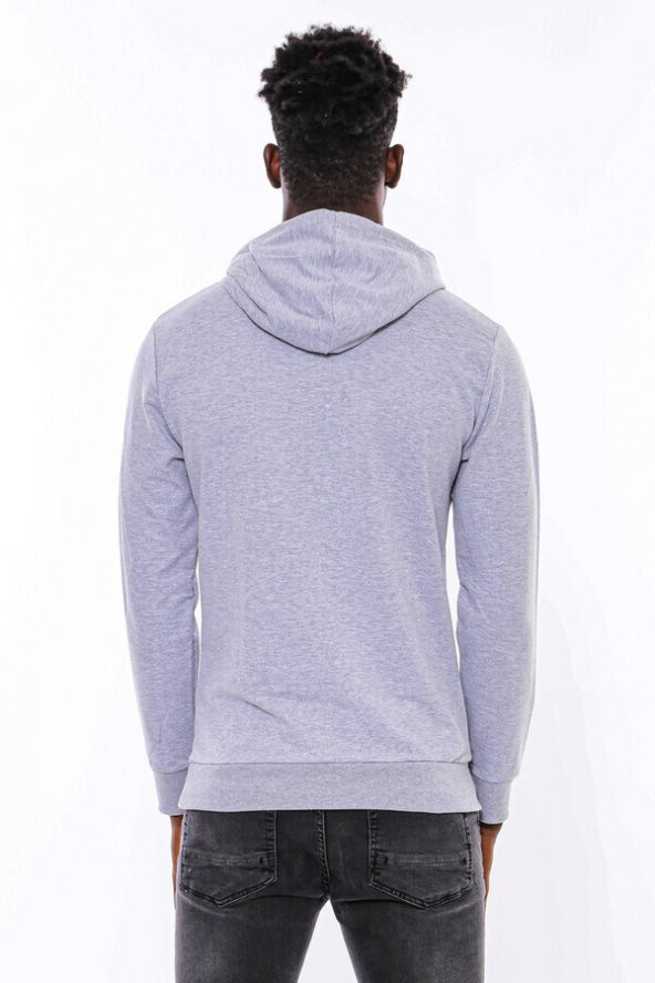 Gri Taşlı Baskılı Kapşonşlu Sweatshirt - 10
