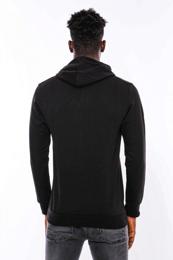 Siyah Kapşonlu Baskılı Sweatshirt - 6