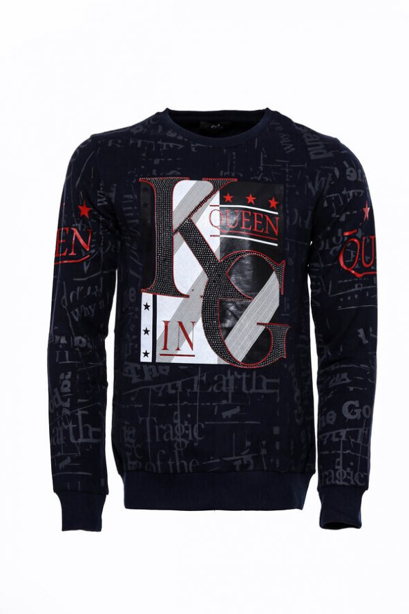 Lacivert Taşlı Desenli Sweatshirt - 3