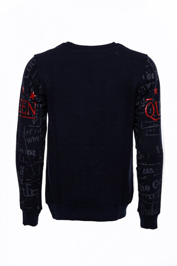 Lacivert Taşlı Desenli Sweatshirt - 2