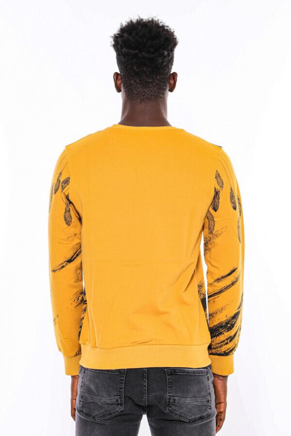 Hardal Baskılı Taşlı Bisiklet Yaka Sweatshirt - 6