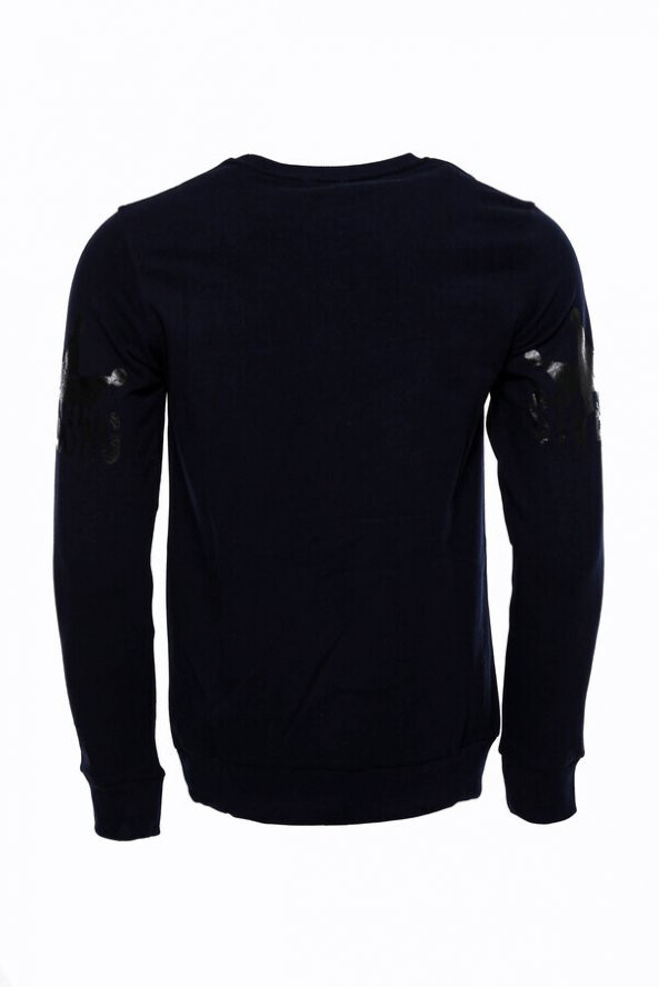 Lacivert Taşlı Baskılı Desenli Sweatshirt - 3