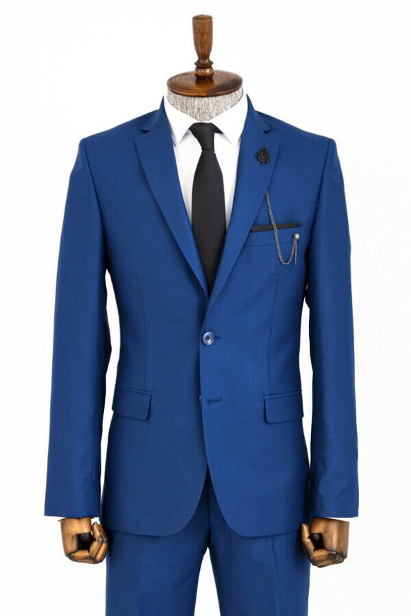 İki Parça İki Düğme Açık Mavi Erkek Takım Elbise