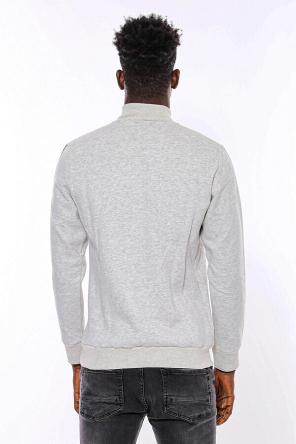 Gri Fermuarlı Baskılı Sweatshirt - 5