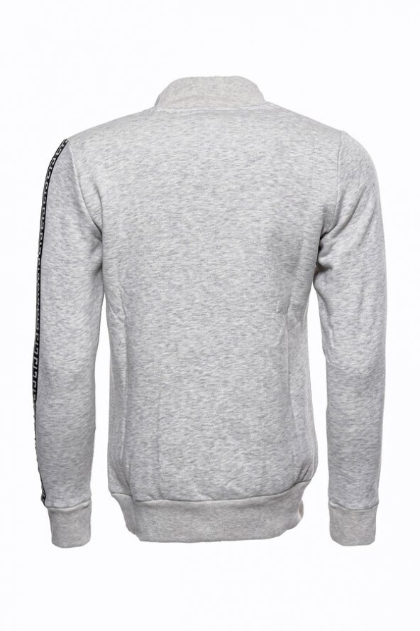 Gri Fermuarlı Baskılı Sweatshirt - 6