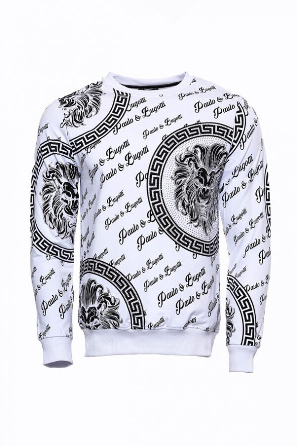 Beyaz Baskılı Taşlı Sweatshirt - 5