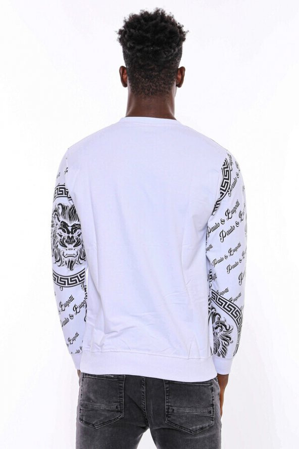 Beyaz Baskılı Taşlı Sweatshirt - 8