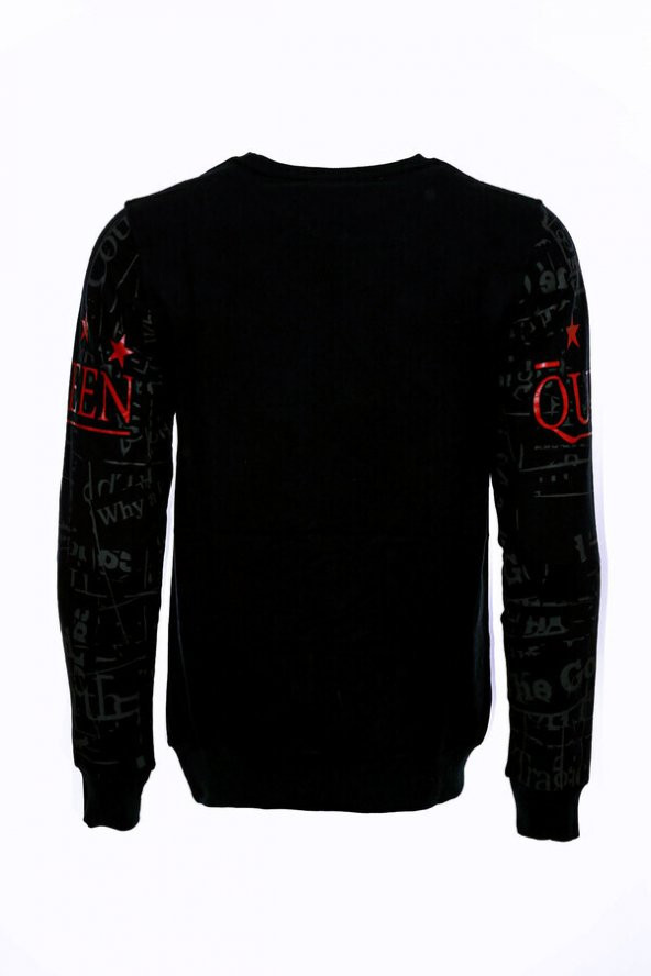Siyah Taşlı Ve Desenli Sweatshirt - 3