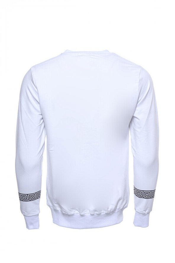 Beyaz Baskılı Taşlı Bisiklet Yaka Sweatshirt - 3