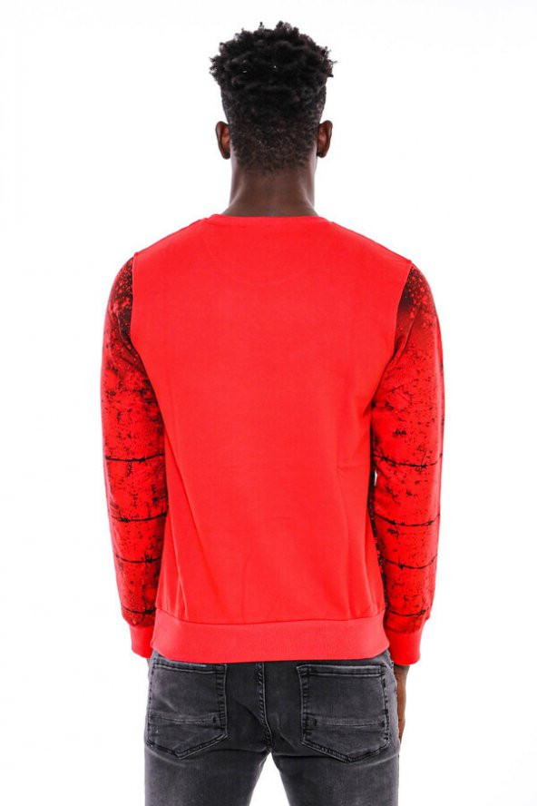 Kırmızı Baskılı Bisiklet Yaka Sweatshirt - 5