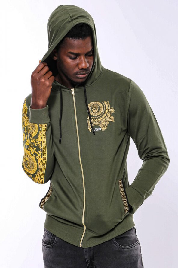 Yeşil Kapşonlu Baskılı Sweatshirt