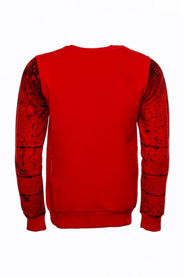 Kırmızı Baskılı Bisiklet Yaka Sweatshirt - 9