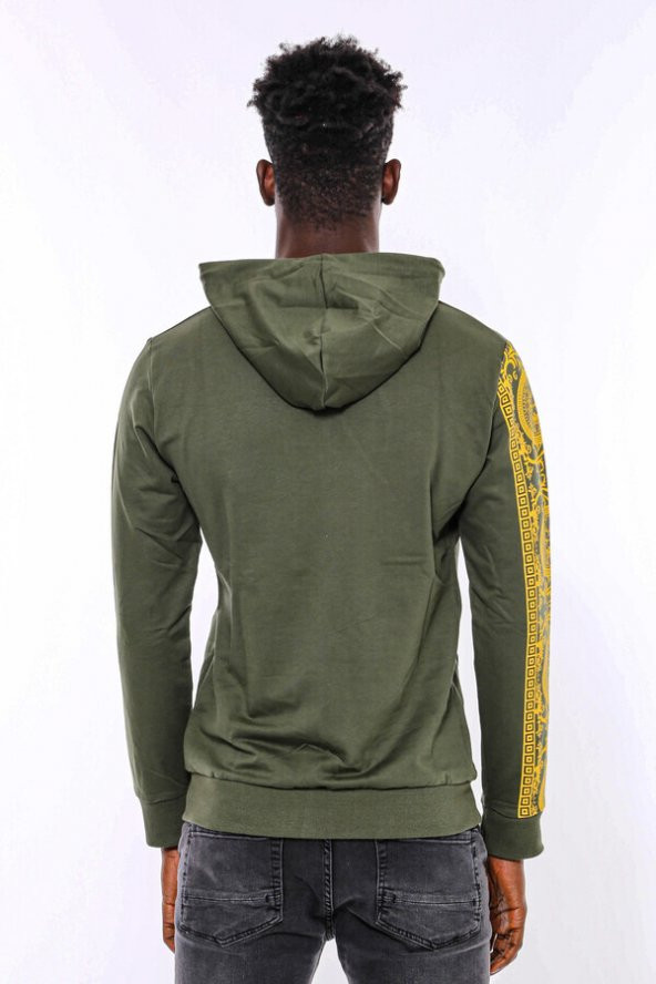 Yeşil Kapşonlu Baskılı Sweatshirt - 5