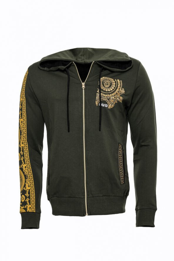 Yeşil Kapşonlu Baskılı Sweatshirt - 8
