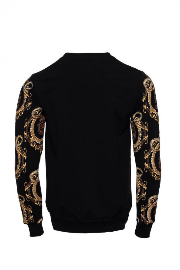 Siyah Taşlı Desenli Sweatshirt - 3