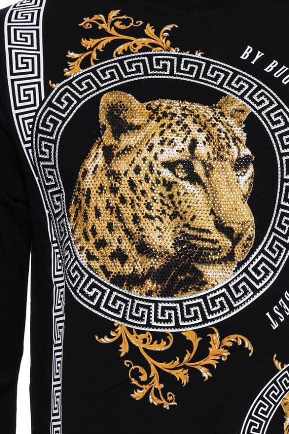 Siyah Taşlı Desenli Sweatshirt - 2