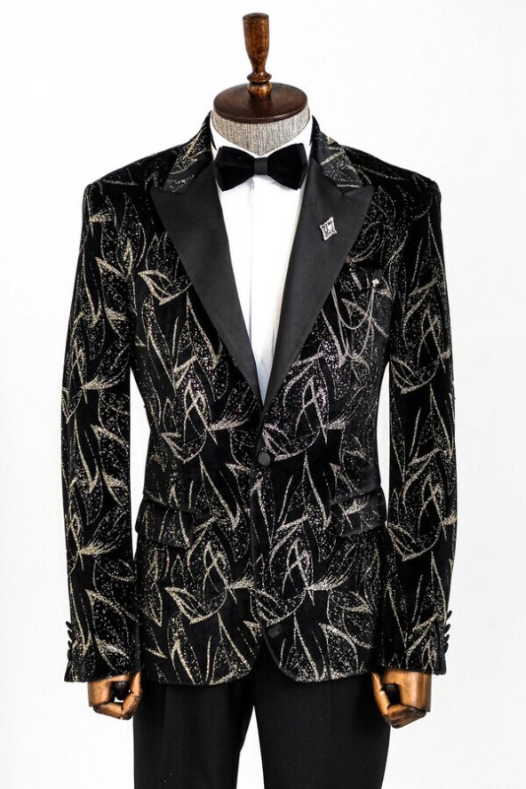 Slim Fit Simli Siyah Erkek Smokin Ceket - 2