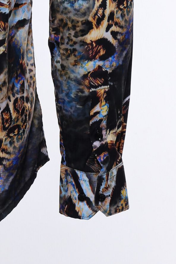 Hayvan Desenli Slim Fit Uzun Kollu Çok Renkli Erkek Gömlek - 3