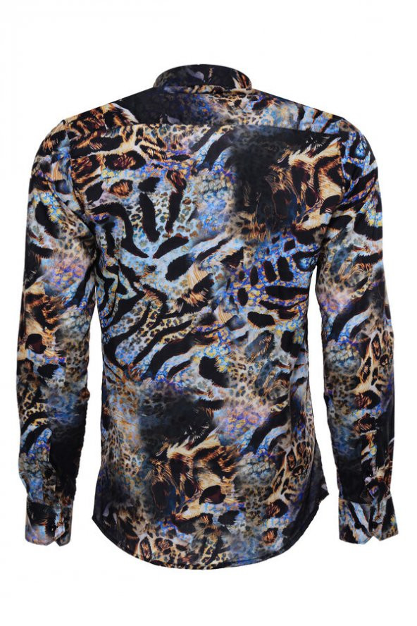 Hayvan Desenli Slim Fit Uzun Kollu Çok Renkli Erkek Gömlek - 4