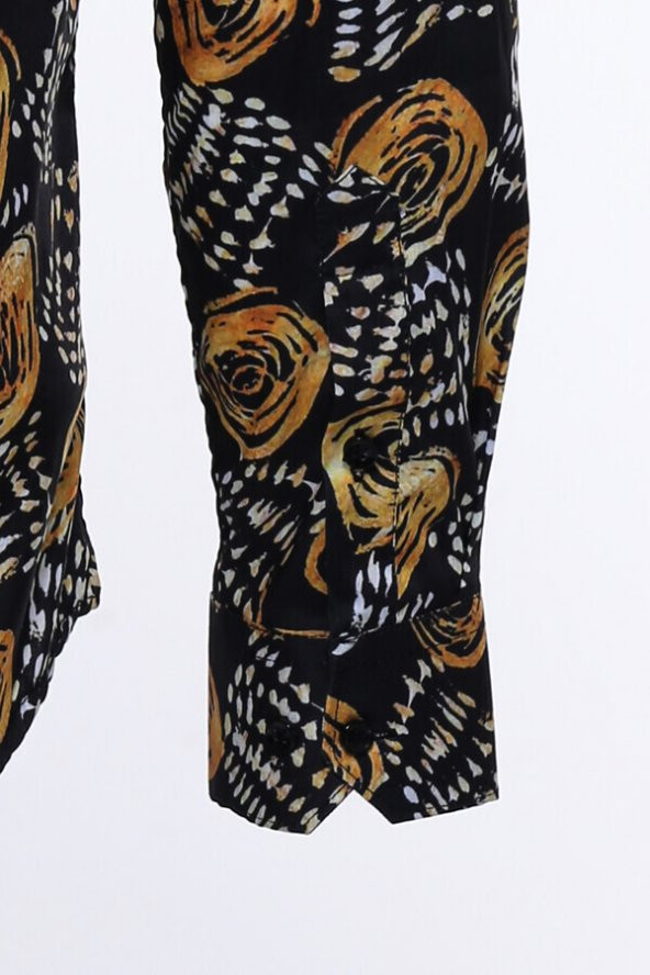 Çiçek Desenli Slim Fit Uzun Kollu Siyah Erkek Gömlek - 4