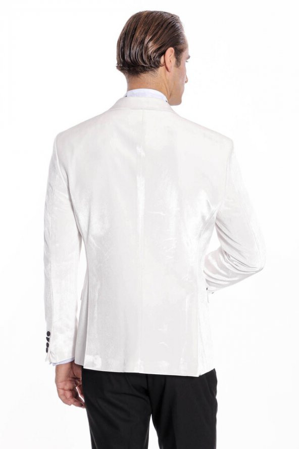 Kadife Slim Fit Beyaz Erkek Smokin Ceketi - 9