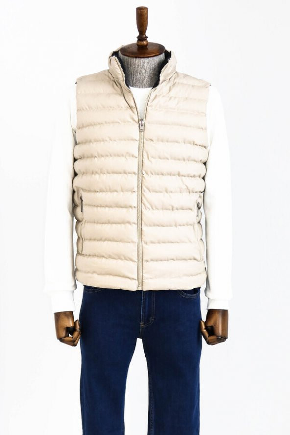 Çift Taraflı Kapitone Şişme Dik Yaka Koyu Taş Erkek Kışlık Yelek - 3