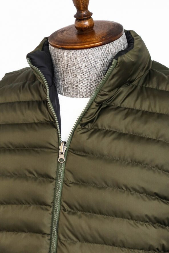 Çift Taraflı Kapitone Şişme Dik Yaka Yeşil Erkek Kışlık Yelek - 7