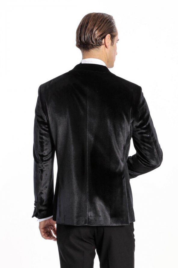 Kadife Slim Fit Siyah Erkek Smokin Ceket - 10