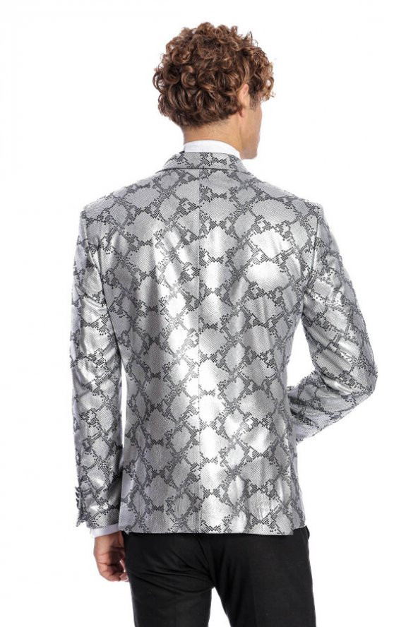 Desenli Slim Fit Gri Erkek Smokin Ceket - 8