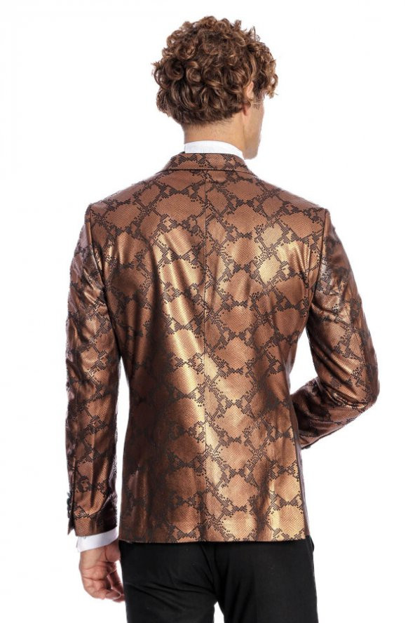 Desenli Slim Fit Kahverengi Erkek Smokin Ceket - 10