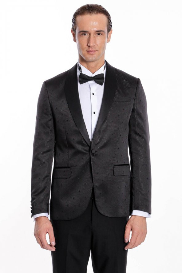 Nokta Desenli Slim Fit Siyah Erkek Smokin Ceket - 7
