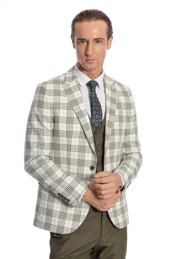 Ekose Ceketli Slim Fit Yeşil Erkek Takım Elbise - 2