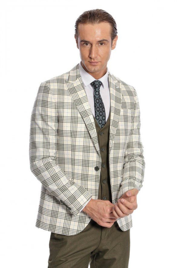 Ekose Ceketli Slim Fit Yeşil Erkek Takım Elbise - 7