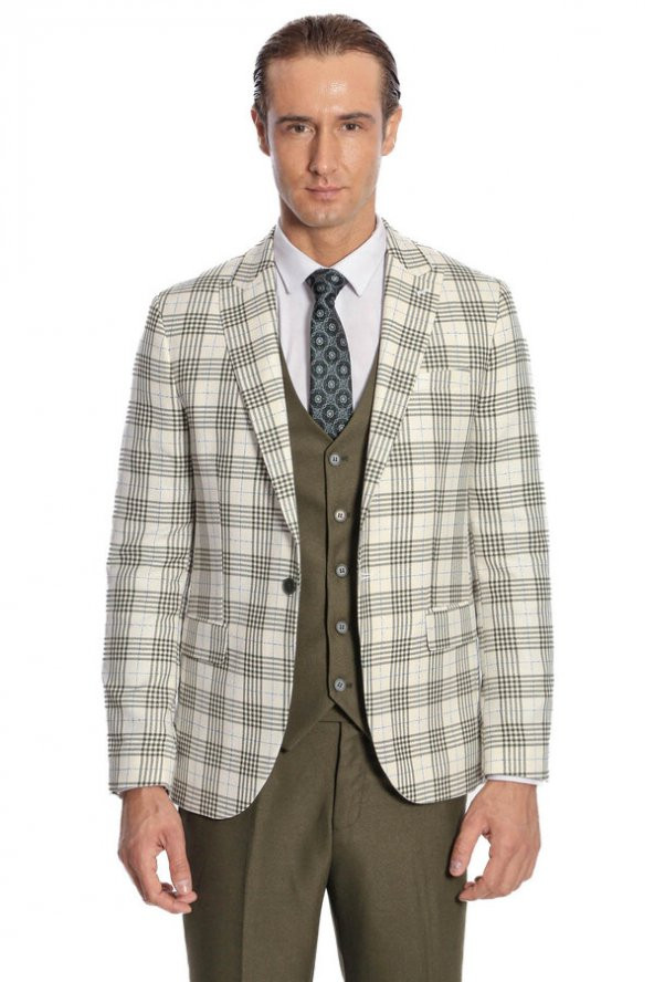 Ekose Ceketli Slim Fit Yeşil Erkek Takım Elbise - 8