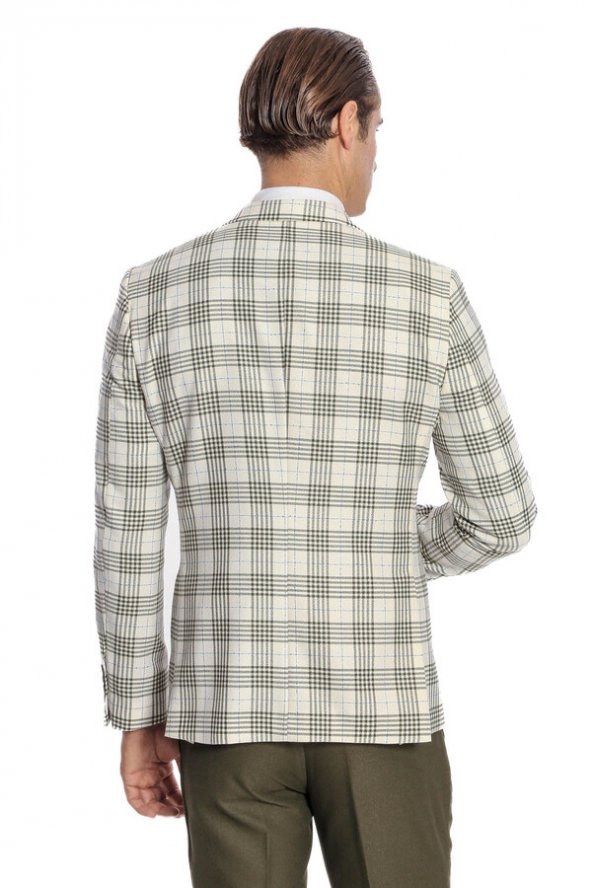 Ekose Ceketli Slim Fit Yeşil Erkek Takım Elbise - 9