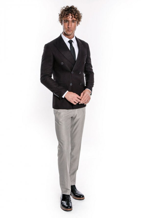 Kazayağı Desenli Koyu Bordo Erkek Kruvaze Ceket - 7