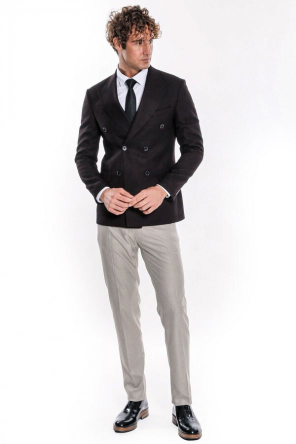 Kazayağı Desenli Koyu Bordo Erkek Kruvaze Ceket - 4